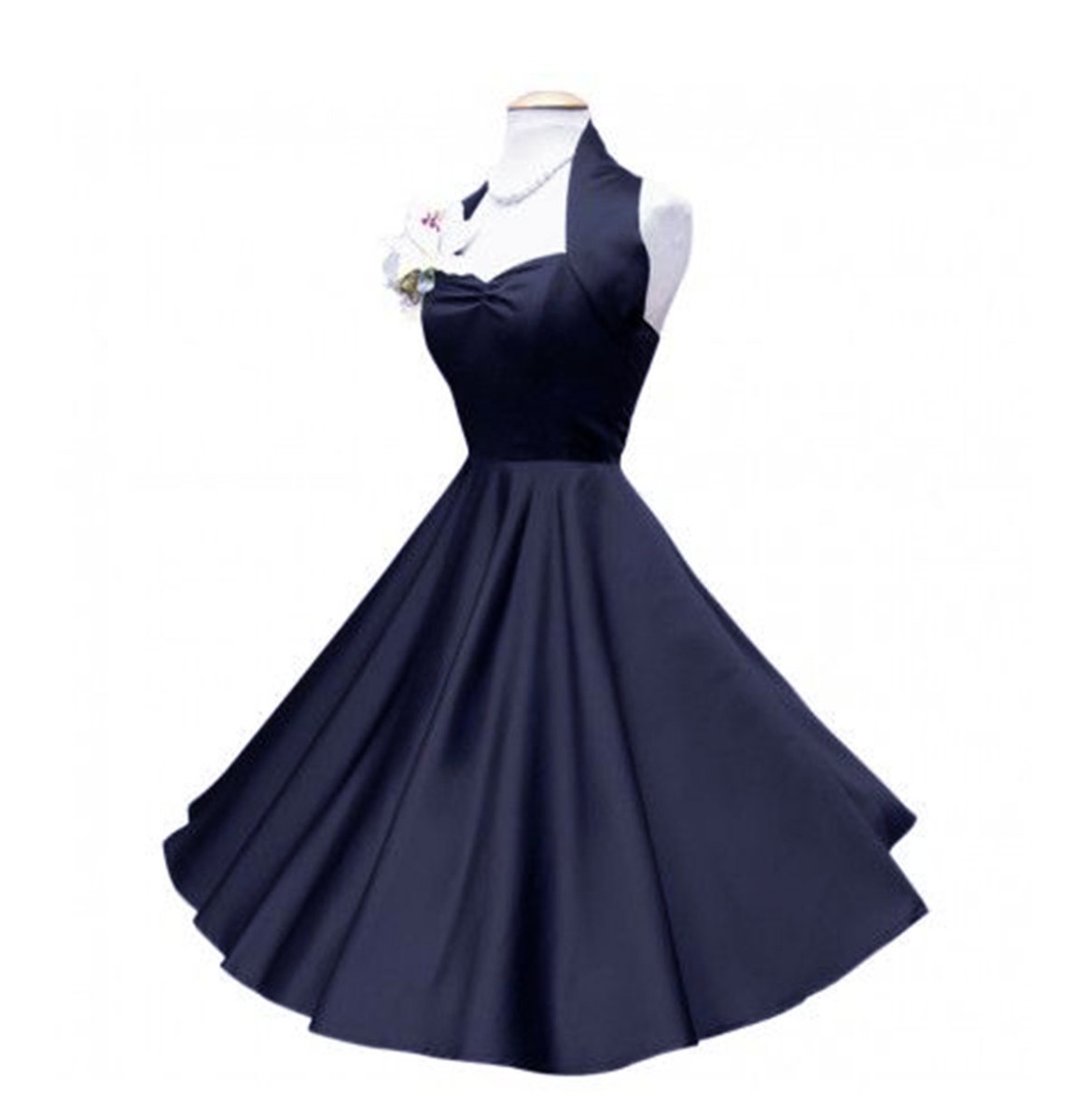 Duchess Satin Dress Navy-40 | Fiftiesstore