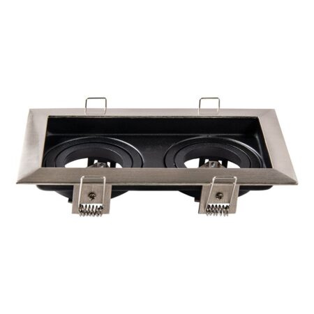 Durham Dubbel LED Inbouwspot - Kantelbaar armatuur - 10x18 cm - GU10 Fitting incl. lamphouder - Vierkant - IP20 voor binnen - RVS | HOFTRONIC