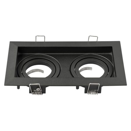 Durham Dubbel LED Inbouwspot - Kantelbaar armatuur - 10x18 cm - GU10 Fitting incl. lamphouder - Vierkant - IP20 voor binnen - Zwart | HOFTRONIC