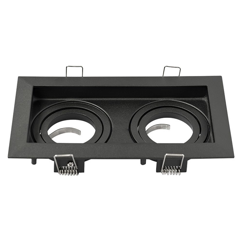 Durham Dubbel LED Inbouwspot - Kantelbaar armatuur - 10x18 cm - GU10 Fitting incl. lamphouder - Vierkant - IP20 voor binnen - Zwart | HOFTRONIC