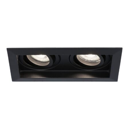 Durham Dubbel LED inbouwspot vierkant - 8 Watt 690 Lumen - 6500K daglicht wit - GU10 - Dimbaar Kantelbaar - Voor binnen - Zwart | HOFTRONIC