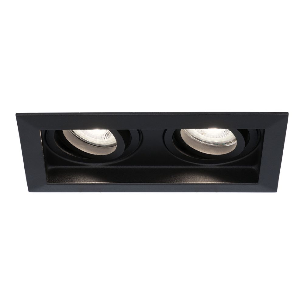 Durham Dubbel LED inbouwspot vierkant - 8 Watt 690 Lumen - 6500K daglicht wit - GU10 - Dimbaar Kantelbaar - Voor binnen - Zwart | HOFTRONIC