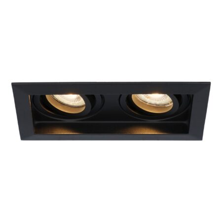 Durham Dubbel LED inbouwspot vierkant - 8 watt 690 lumen - 2700K Warm wit - GU10 - Dimbaar Kantelbaar - Voor binnen - Zwart | HOFTRONIC