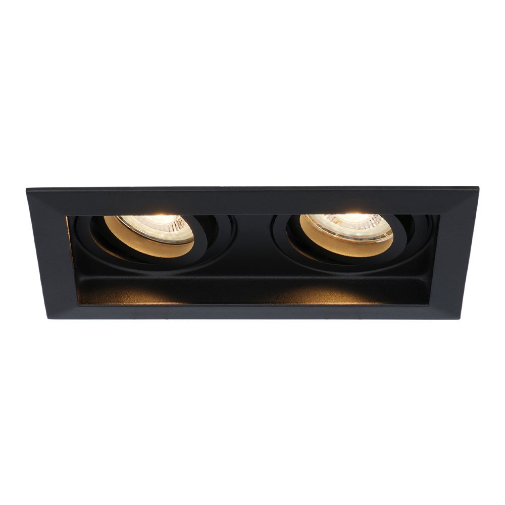 Durham Dubbel LED inbouwspot vierkant - 8 watt 690 lumen - 2700K Warm wit - GU10 - Dimbaar Kantelbaar - Voor binnen - Zwart | HOFTRONIC
