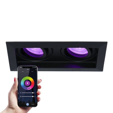 Durham Dubbel smart inbouwspot - Wifi + Bluetooth - RGBWW - GU10 11 Watt 670 Lumen - Kantelbaar - Google Home