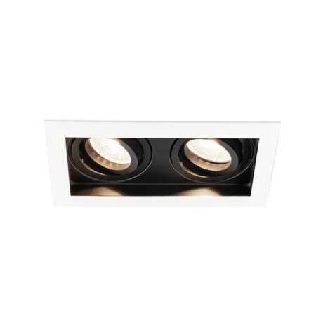 Durham - LED Inbouwspot - 8 Watt 690 Lumen - 4000K Neutraal wit - Dubbel - GU10 - Kantelbaar - IP20 voor binnen - Rechthoek - Wit/Zwart | HOFTRONIC