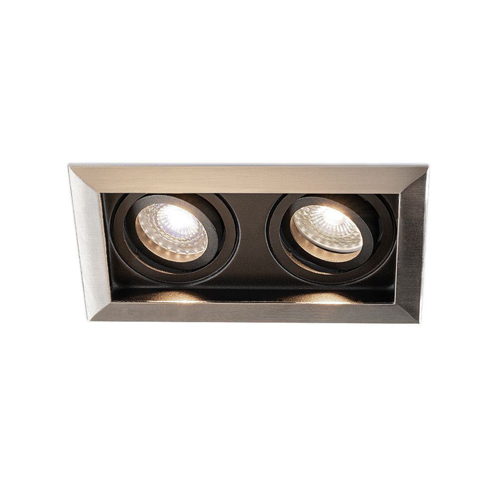 Durham - LED Inbouwspot - 8 Watt 690 Lumen - 4000K Neutraal wit - Dubbel - GU10 - Kantelbaar - Verzonken - IP20 voor binnen - Rechthoek - RVS | HOFTRONIC