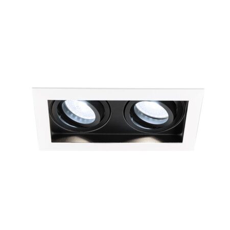 Durham - LED Inbouwspot - 8 Watt 690 Lumen - 6500K Daglicht wit - Dubbel - GU10 - Kantelbaar - IP20 voor binnen - Rechthoek - Wit/Zwart | HOFTRONIC