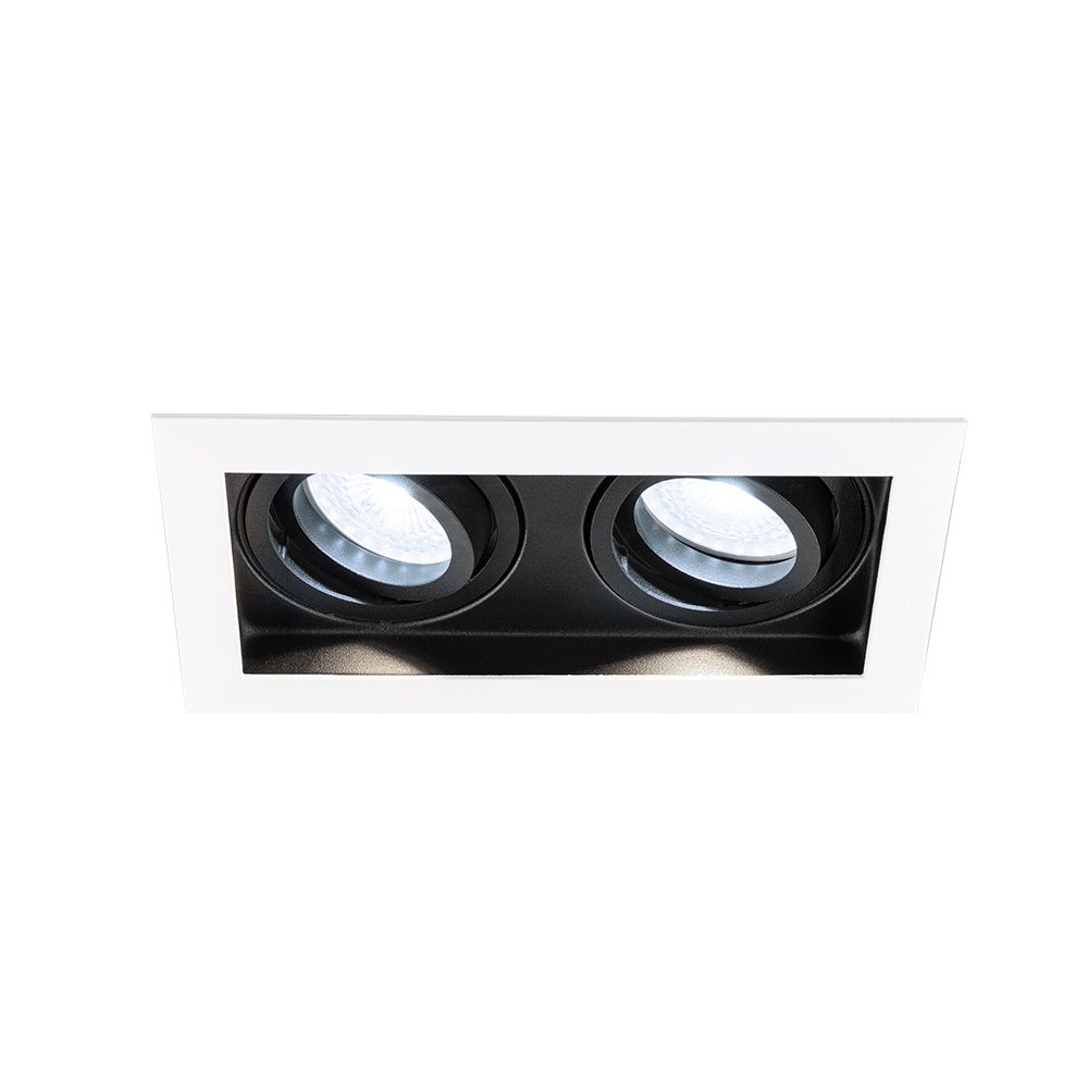 Durham - LED Inbouwspot - 8 Watt 690 Lumen - 6500K Daglicht wit - Dubbel - GU10 - Kantelbaar - IP20 voor binnen - Rechthoek - Wit/Zwart | HOFTRONIC