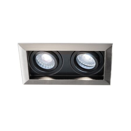 Durham - LED Inbouwspot - 8 Watt 690 Lumen - 6500K Daglicht wit - Dubbel - GU10 - Kantelbaar - Verzonken - IP20 voor binnen - Rechthoek - RVS | HOFTRONIC