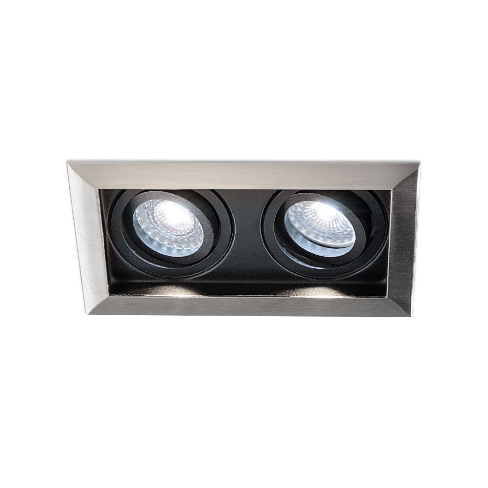 Durham - LED Inbouwspot - 8 Watt 690 Lumen - 6500K Daglicht wit - Dubbel - GU10 - Kantelbaar - Verzonken - IP20 voor binnen - Rechthoek - RVS | HOFTRONIC