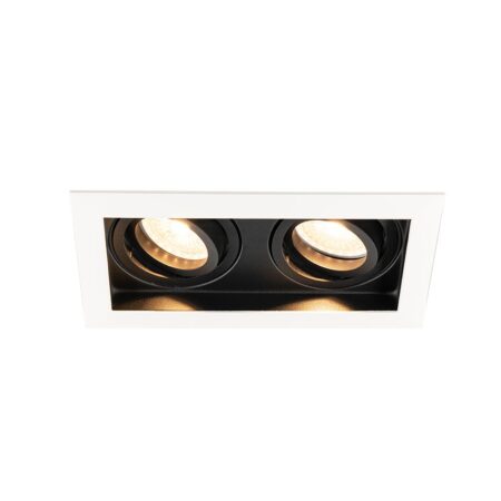 Durham - LED Inbouwspot - 8 watt 690 lumen - 2700K Warm wit - Dubbel - GU10 - Kantelbaar - IP20 voor binnen - Rechthoek - Wit/Zwart | HOFTRONIC