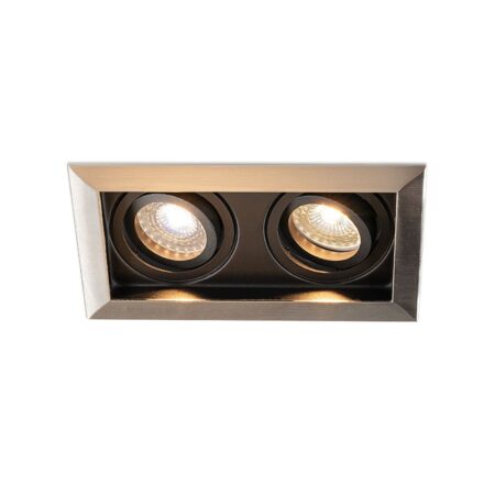 Durham - LED Inbouwspot - 8 watt 690 lumen - 2700K Warm wit - Dubbel - GU10 - Kantelbaar - Verzonken - IP20 voor binnen - Rechthoek - RVS | HOFTRONIC