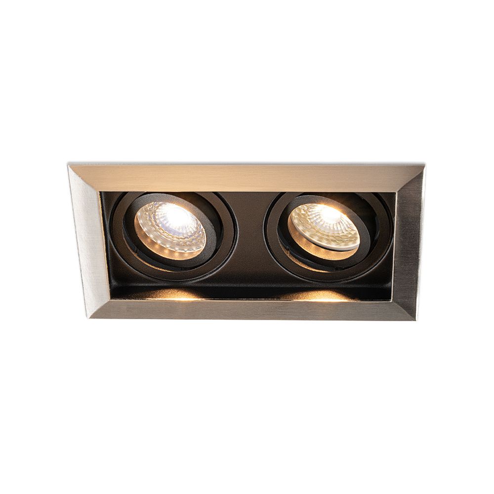 Durham - LED Inbouwspot - 8 watt 690 lumen - 2700K Warm wit - Dubbel - GU10 - Kantelbaar - Verzonken - IP20 voor binnen - Rechthoek - RVS | HOFTRONIC