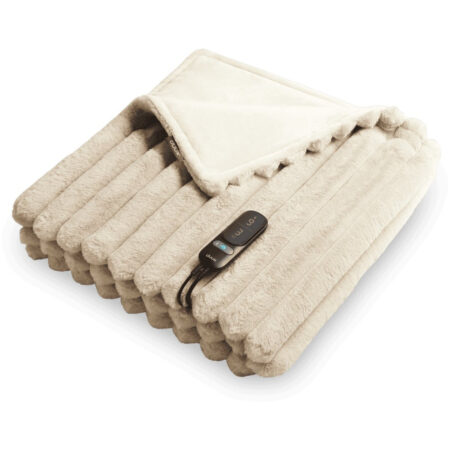 Duux Yentl Overblanket Stripped Rabbit Faux Fur (200 x 200) Elektrische deken Beige | Duux