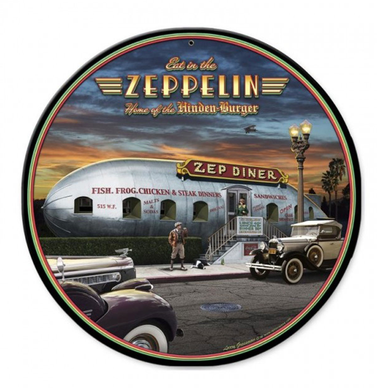 Eat in the Zeppelin 'Zep Diner' Zwaar Metalen Bord XL | Fiftiesstore