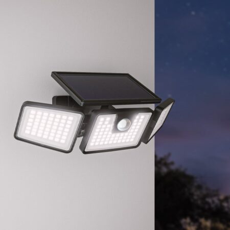 Edon - Solar Wandlamp met sensor - 6500K daglicht wit - Bewegingsmelder en Schemerschakelaar - IP44 waterdicht - Zwart | HOFTRONIC