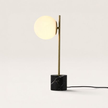 Elara - Design Tafellamp met Marmeren voet en glazen bol 50 cm - Dressoir lamp - Japandi design - E14 fitting - Met aan/uit-schakelaar | LUSENZ