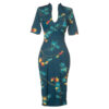 Elizabeth Pencil Dress in Leaves Print-XXXL | 50% korting | Pinup Couture