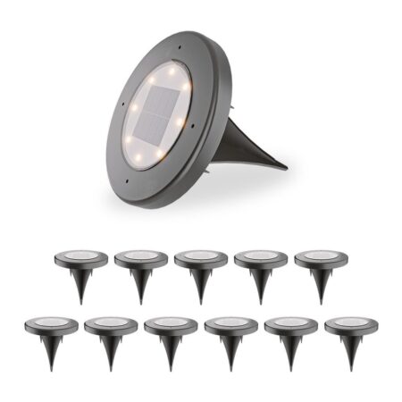 Ellis 12x Solar grondspots - 8 LEDs - 3000K warmwit licht - IP65 waterdicht - Incl. schemerschakelaar - Zwart | HOFTRONIC