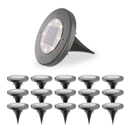 Ellis 16x Solar grondspots - 8 LEDs - 3000K warmwit licht - IP65 waterdicht - Incl. schemerschakelaar - Zwart | HOFTRONIC