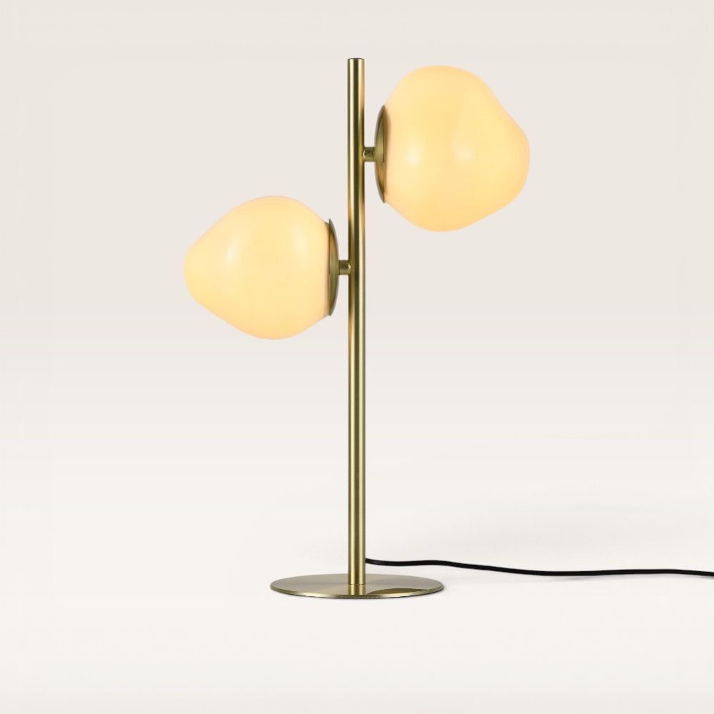 Elyndra - Klassieke Tafellamp 60 cm - Woonkamer tafellamp - Twee bollen van Opaalglas met gouden staander - E14 fitting - Met aan/uit-schakelaar | LUSENZ