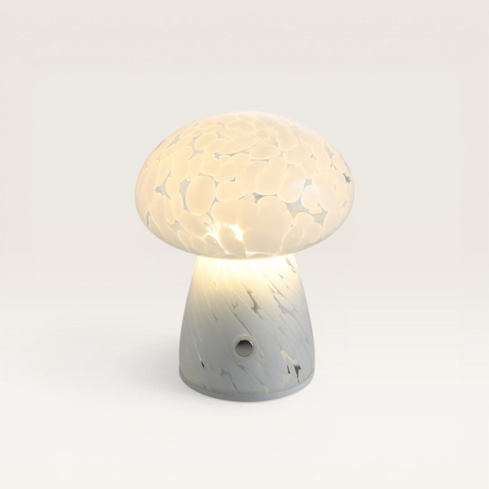 Elyos S - Paddenstoel lamp oplaadbaar Wit glas 15 cm - Draadloze tafellamp - Scandinavisch design - Dimbaar - IP44 voor buiten - USB-C - 3000K Warm Wit | LUSENZ