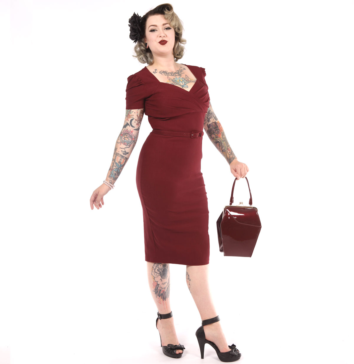 Erin Dress Short Sleeve Wine-XXXL | 47% korting | Pinup Couture
