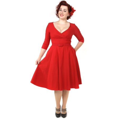 Erin Swing Dress Three Quarter Sleeves Red-XL | 50% korting | Pinup Couture