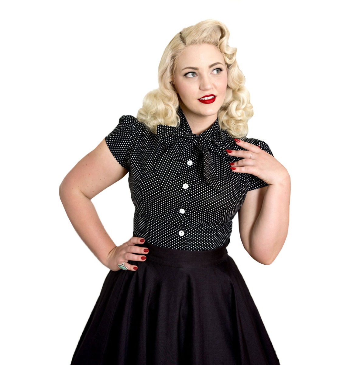 Estelle Blouse Dot Black-XXXXL | 36% korting | Fiftiesstore