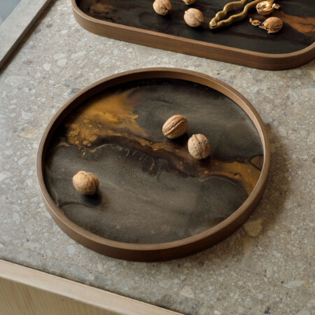 Ethnicraft Rond Dienblad 'Linear Flow' 30cm