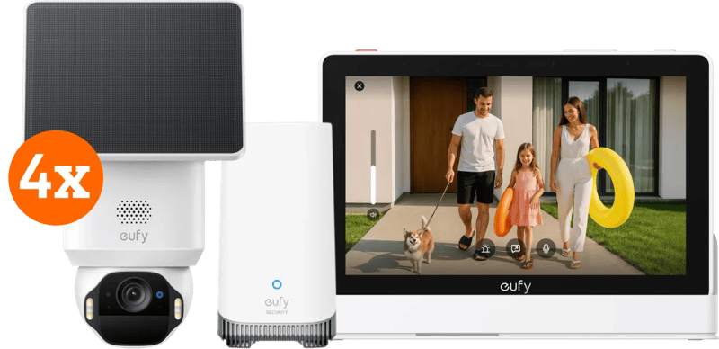 Eufy SoloCam E42 4-Pack + HomeBase 3 + Smart Display E10