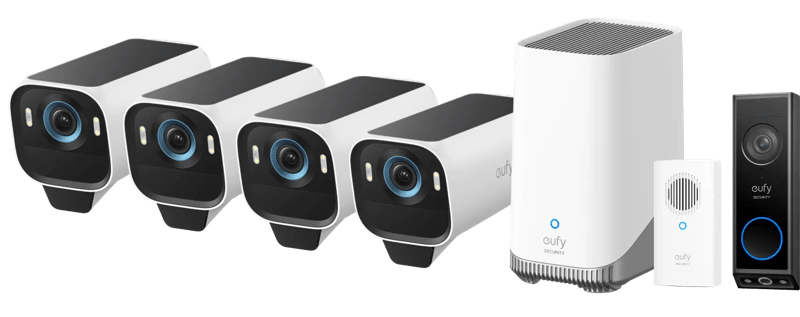 EufyCam S3 Pro 4-Pack + Video Doorbell E340 + Chime