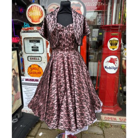 Eva Queen Satin Lace Dress With Bolero Pink And Black-S | 45% korting | EvaQueen