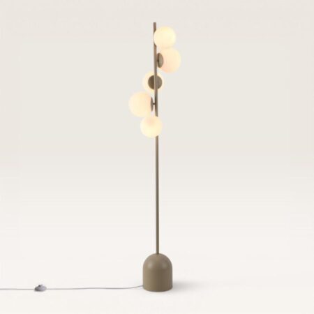 Evania - Staande lamp Taupe Metaal 160 cm - 5 bollen - Modern design - Woonkamer lamp - Opaalglas - E14 fitting - Met voetschakelaar | LUSENZ