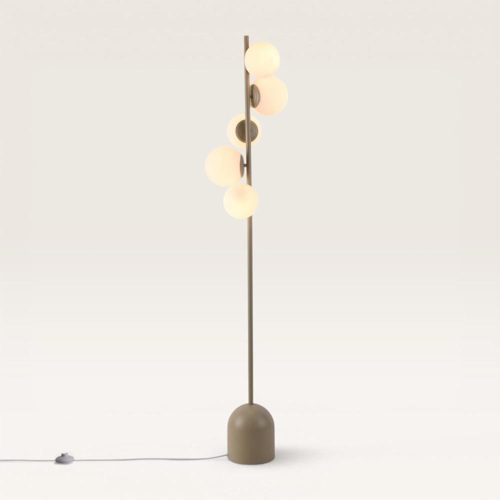 Evania - Staande lamp Taupe Metaal 160 cm - 5 bollen - Modern design - Woonkamer lamp - Opaalglas - E14 fitting - Met voetschakelaar | LUSENZ