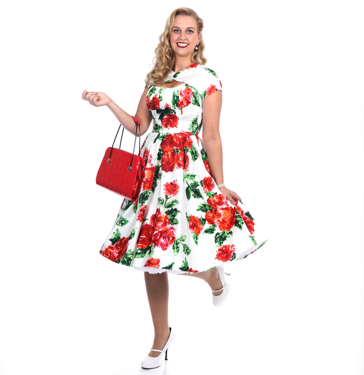 Evelyne Dress Red Roses+ Bolero-XS | 43% korting | Pinup Couture