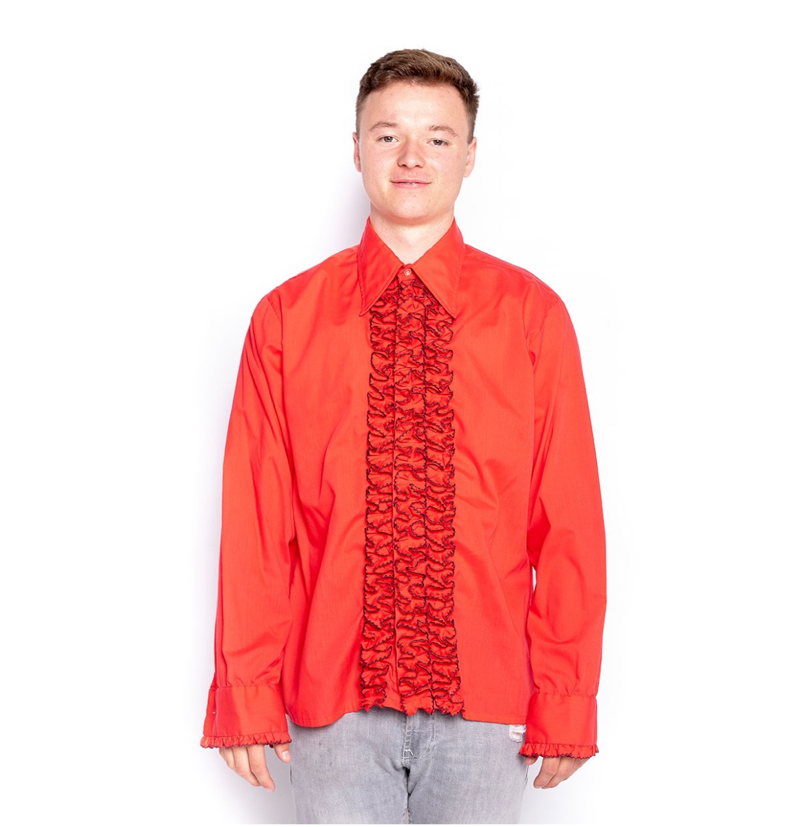 Ex Verhuur Ruffled Shirt Rood/Zwart - Large | Fiftiesstore