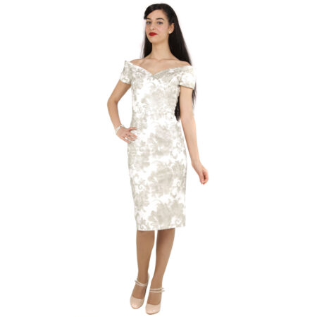 Fatale Baroque Embroidered Pencil Dress Ivory / Silver-42 (NL)/ 16 (UK) | 32% korting | The Pretty Dress Company