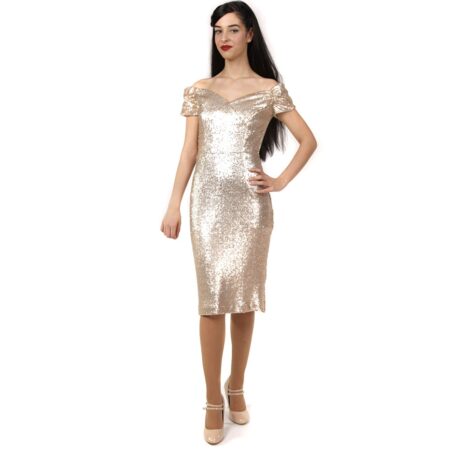 Fatale Sequin Pencil Dress Pale Gold-42 (NL)/ 16 (UK) | 45% korting | The Pretty Dress Company
