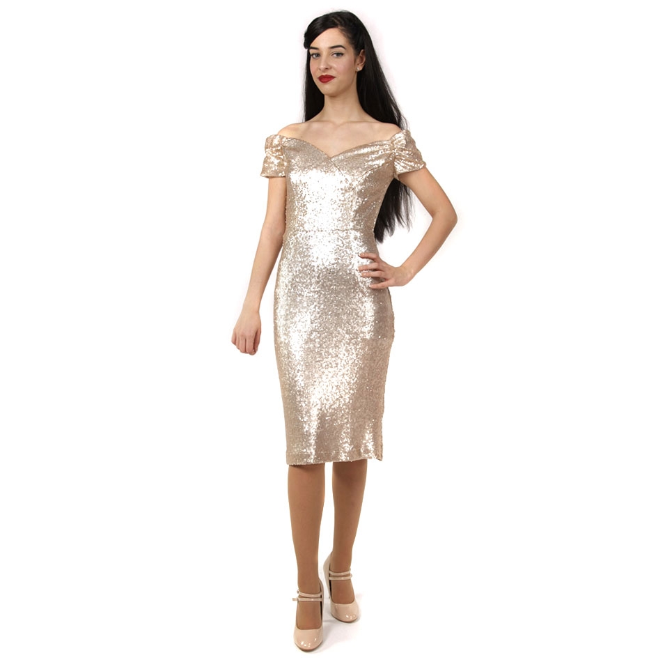 Fatale Sequin Pencil Dress Pale Gold-42 (NL)/ 16 (UK) | 45% korting | The Pretty Dress Company