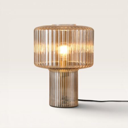 Ferano - Tafellamp Amber glas 35 cm - Vintage tafellamp - Tafellamp woonkamer - E27 fitting - Met aan/uit-schakelaar | LUSENZ