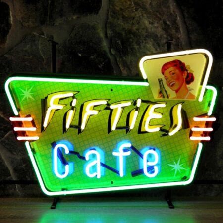 Fifties Cafe Neon Verlichting 70 x 50 cm - Geel