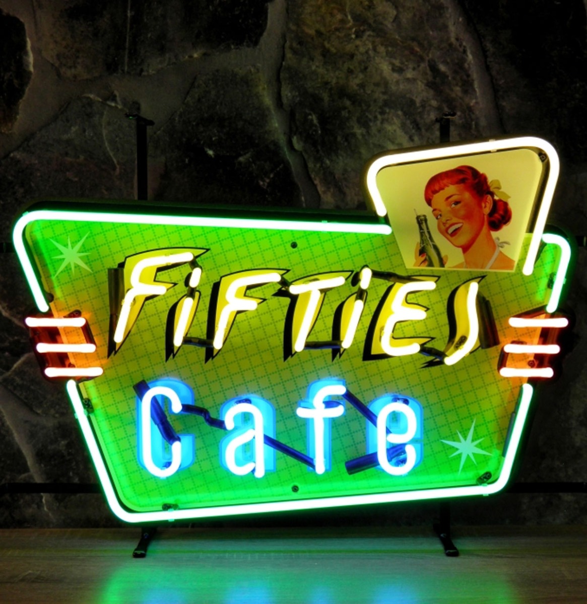 Fifties Cafe Neon Verlichting 70 x 50 cm - Geel