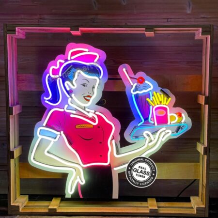Fifties Serveerster met Dienblad Neon Verlichting XL 80 x 75 cm - Multicolor | Real Neon Art