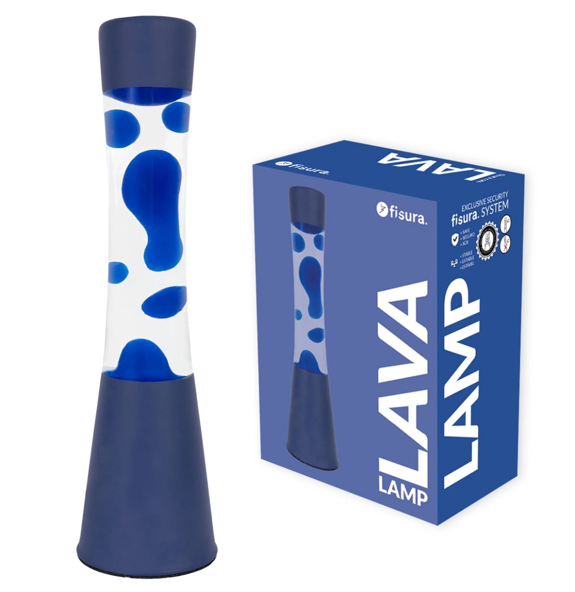 Fisura Lava Lamp Tower - Blauwe Basis Met Transparante Vloeistof En Blauwe Lava | Fisura