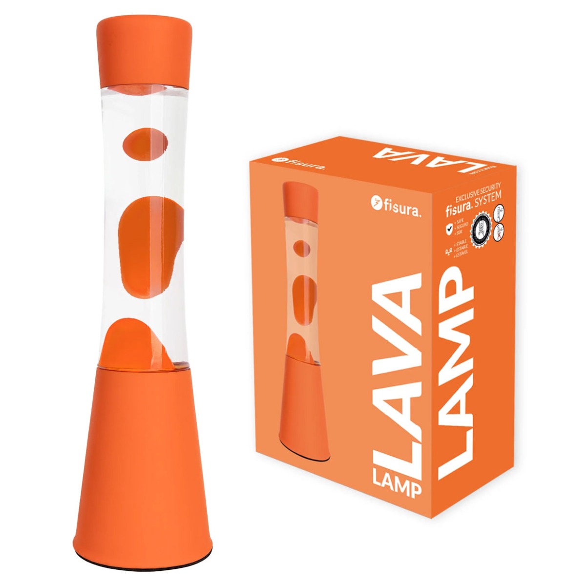 Fisura Lava Lamp Tower - Oranje Basis Met Transparante Vloeistof En Oranje Lava | Fisura