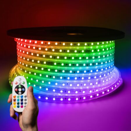 Flex60 RGB dimbare LED Strip 25 meter - 20.000 branduren - Buiten & Binnen - 60 LEDs/m - 200 Watt 6500lm - IP65 waterdicht - Inkortbaar per meter | HOFTRONIC