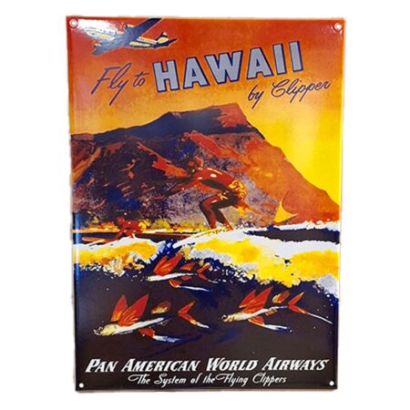 Fly To Hawaii By Clipper Vintage Reclame Emaille Bord - 56 x 40cm | Fiftiesstore