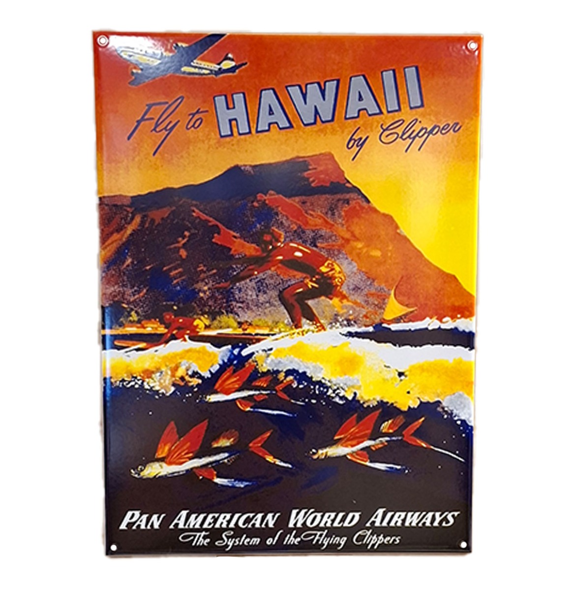 Fly To Hawaii By Clipper Vintage Reclame Emaille Bord - 56 x 40cm | Fiftiesstore